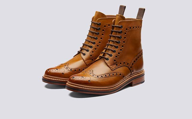 Grenson Fred Mens Brogue Boots in Tan Calf Leather GRS110011